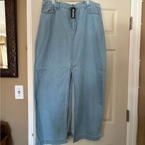 Boohoo Sky Blue Midi Denim Skirt